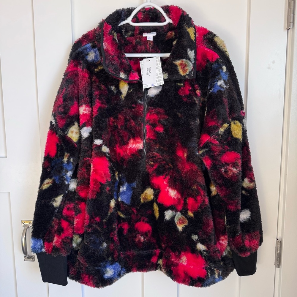 NWT LuLaRoe Nancy Half-Zip Pullover Sweater Multicolor‎ Floral Print Size Large